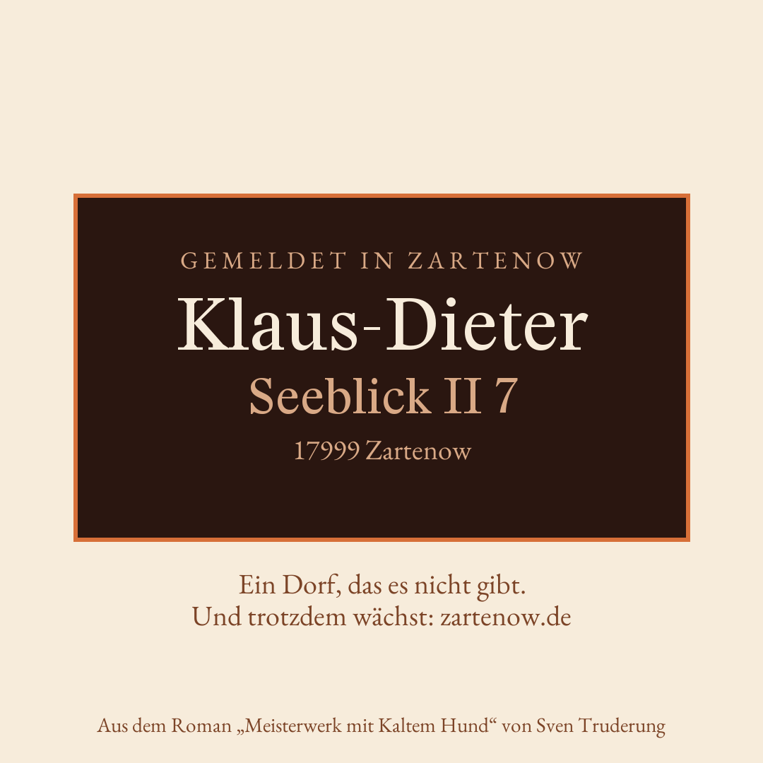 Klingelschild Klaus-Dieter, Seeblick II 7, 17999 Zartenow