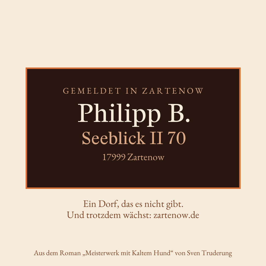 Klingelschild Philipp B., Seeblick II 70, 17999 Zartenow