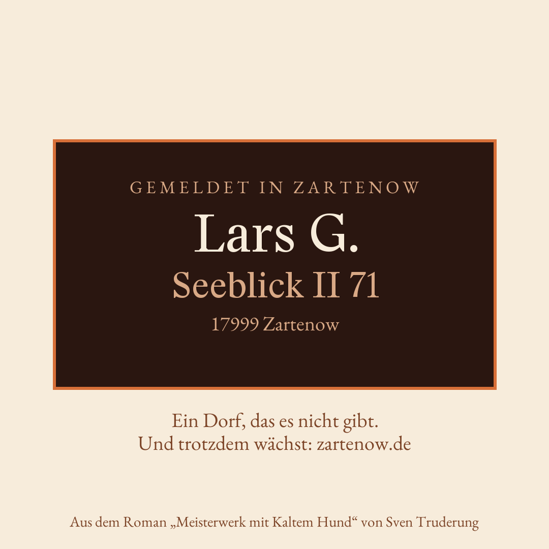Klingelschild Lars G., Seeblick II 71, 17999 Zartenow