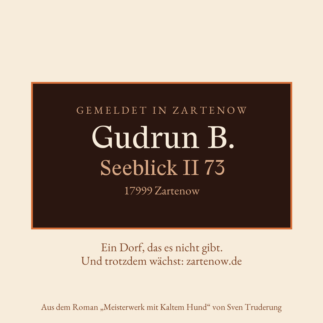Klingelschild Gudrun B., Seeblick II 73, 17999 Zartenow