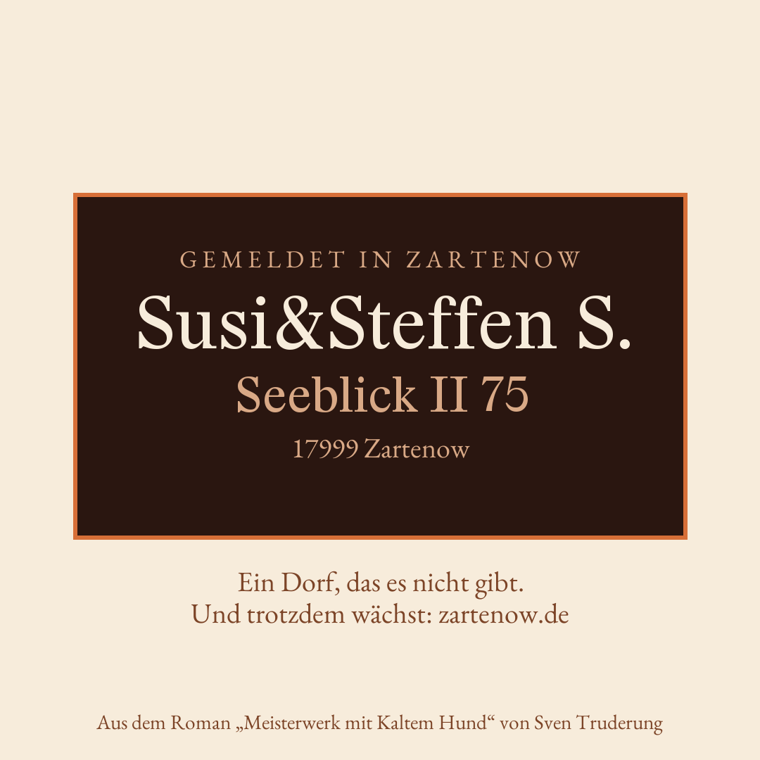 Klingelschild Susi&Steffen S., Seeblick II 75, 17999 Zartenow