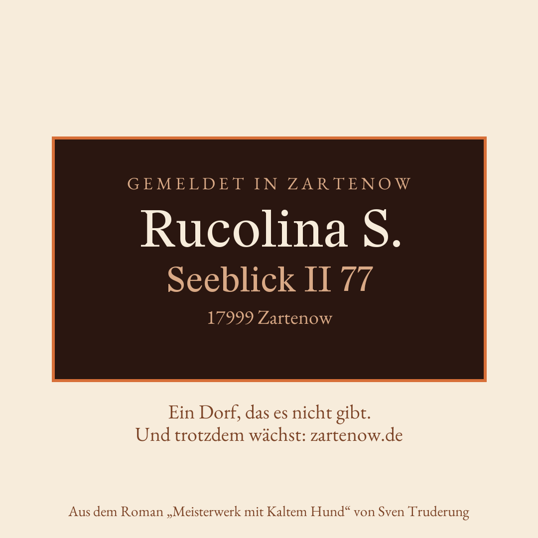 Klingelschild Rucolina S., Seeblick II 77, 17999 Zartenow