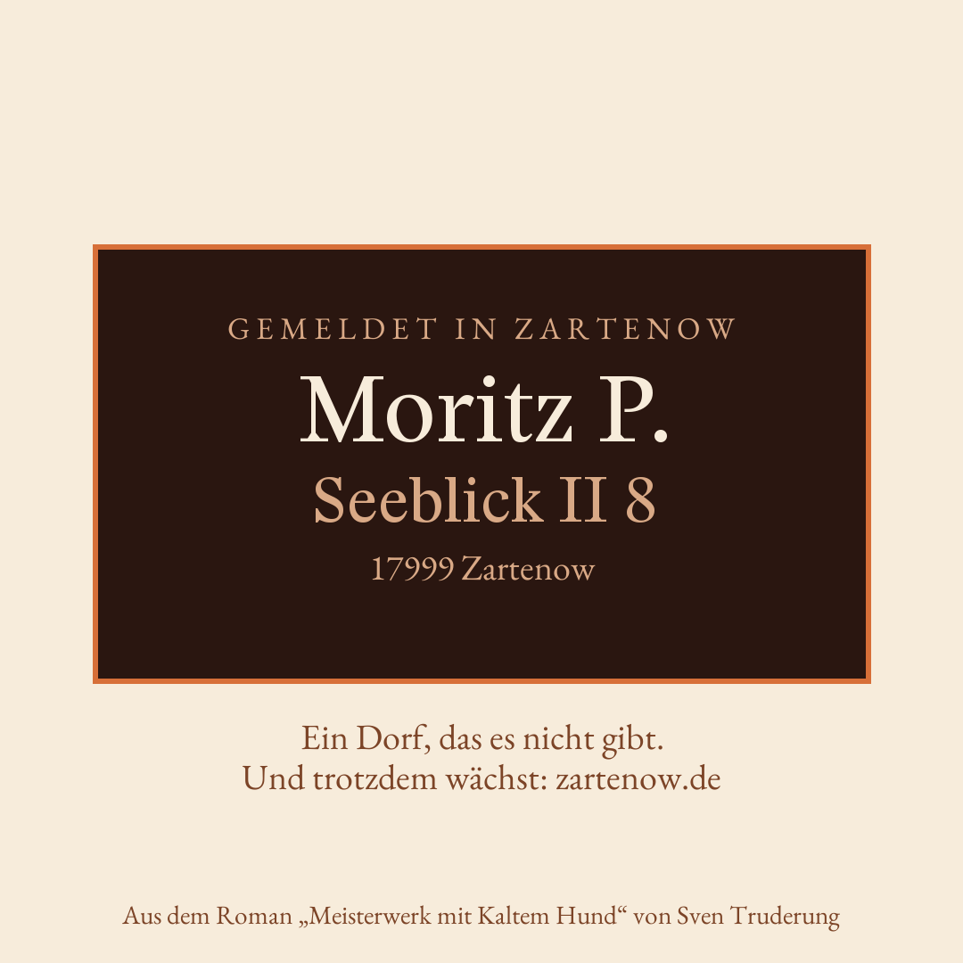 Klingelschild Moritz P., Seeblick II 8, 17999 Zartenow