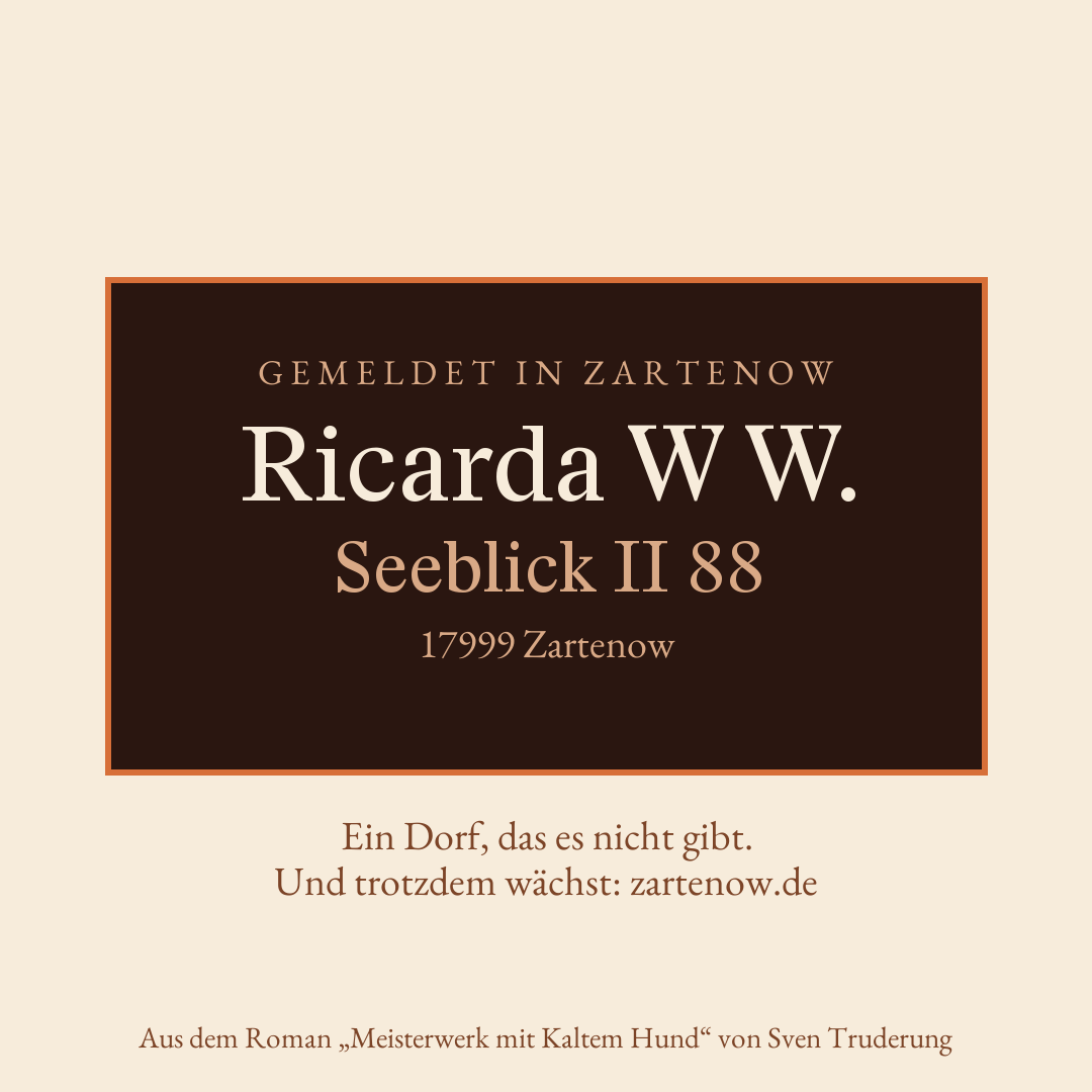 Klingelschild Ricarda W W., Seeblick II 88, 17999 Zartenow