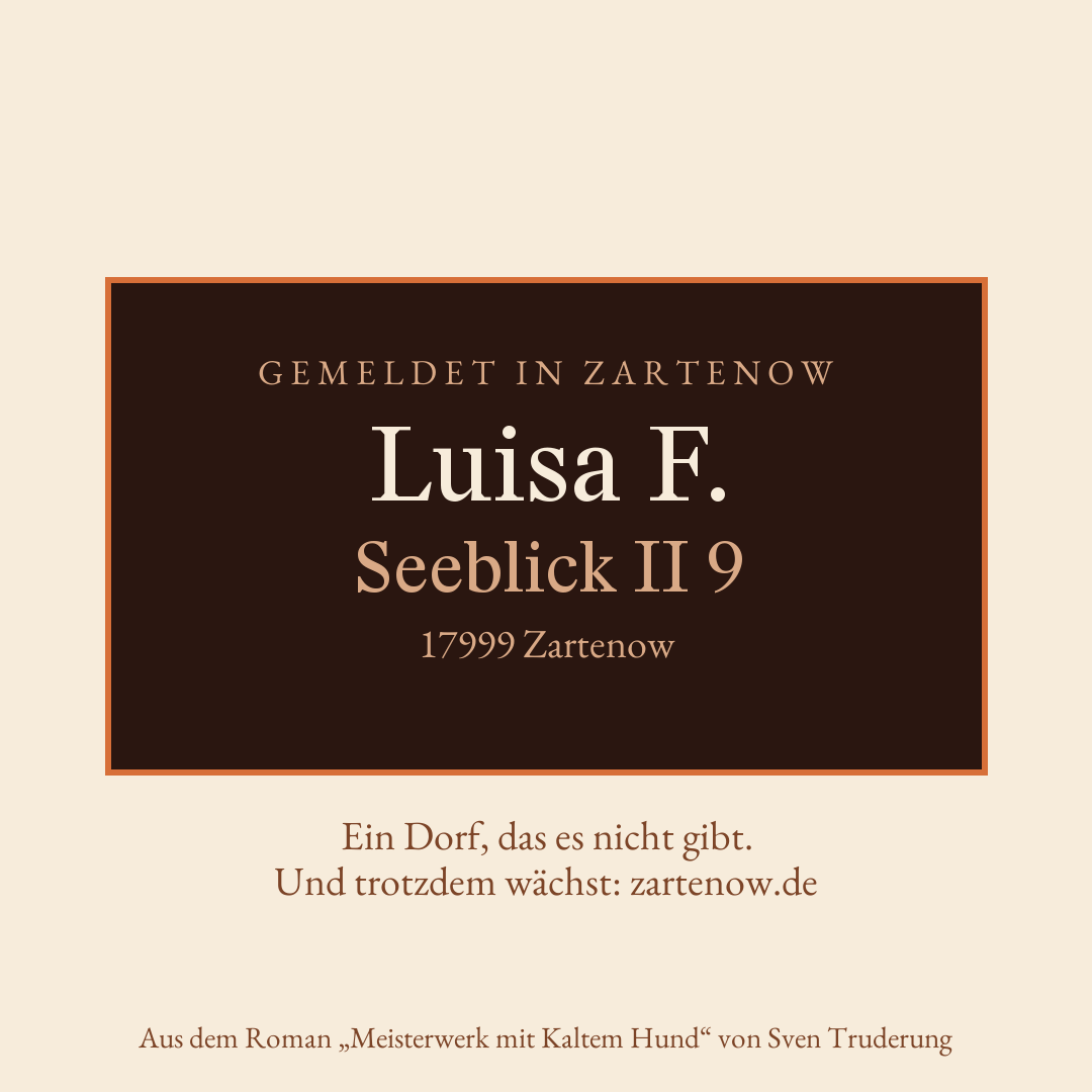 Klingelschild Luisa F., Seeblick II 9, 17999 Zartenow