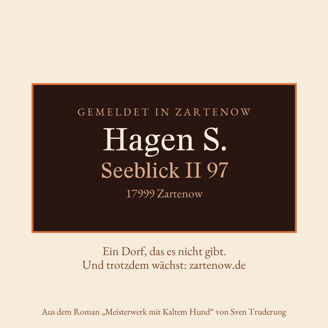Klingelschild Hagen S., Seeblick II 97, 17999 Zartenow