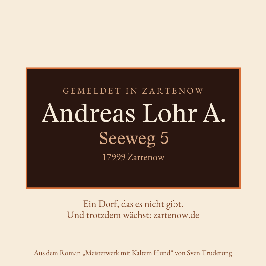 Klingelschild Andreas Lohr A., Seeweg 5, 17999 Zartenow
