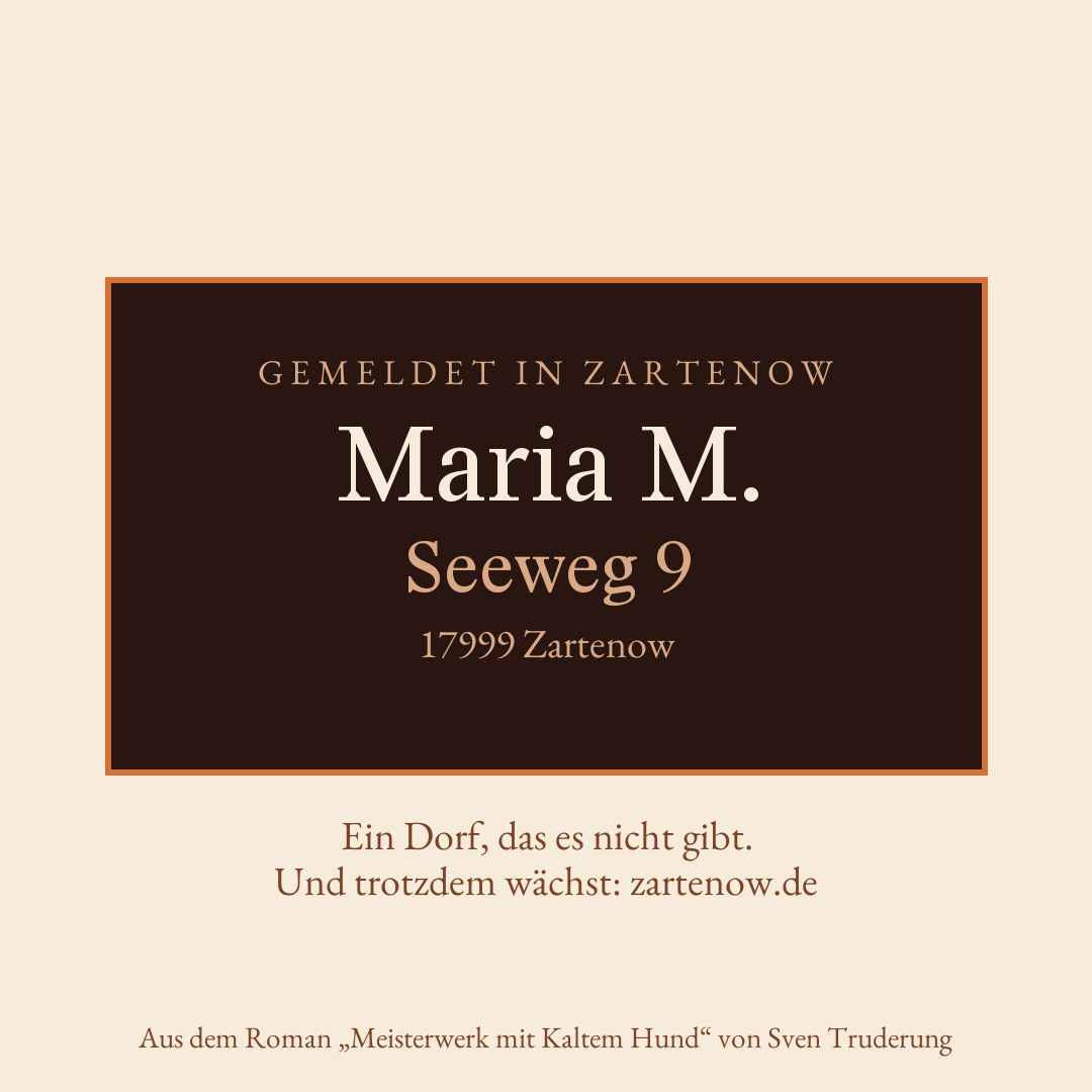 Klingelschild Maria M., Seeweg 9, 17999 Zartenow